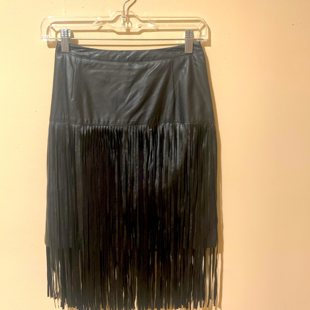 Black pleather skirt w/ fringe